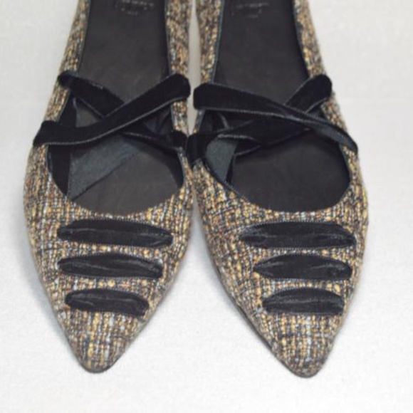 🆕🏷️ Camel/Black New Tweed St. Clair Wrap Ballet Flats Made in Spain - Picture 10 of 12